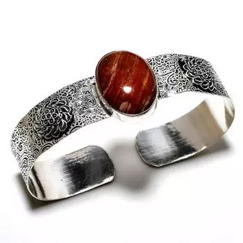 Красный змеиный драгоценный камень 925 посеребренный ювелирный браслет ручной работы