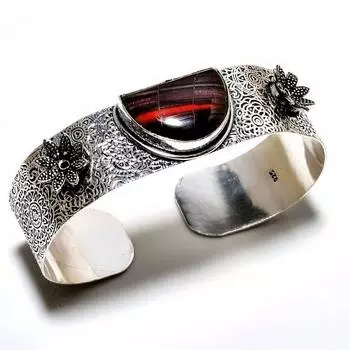 Красный змеиный драгоценный камень 925 посеребренный ювелирный браслет ручной работы