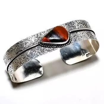 Красный змеиный драгоценный камень 925 посеребренный ювелирный браслет ручной работы