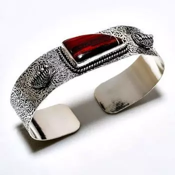 Красный змеиный драгоценный камень 925 посеребренный ювелирный браслет ручной работы