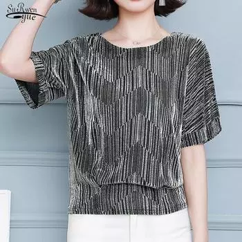 Красный Золотой Блеск Женские Блузки Блеск Свободные Рубашки С Коротким Рукавом Топы Модные Элегантные Блестящие Блестки Туника Женская Блузка L золотой