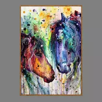 Красочная абстрактная лошадь 5D DIY Алмазная картина Акварельная животная серия Мозаика для гостиной 20X30CM