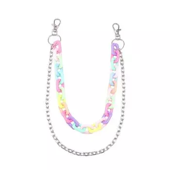 Красочная акриловая цепочка-ремень регулируемой длины, двухслойная цепочка для брюк, модный аксессуар, уличная одежда, украшение для женщин T2