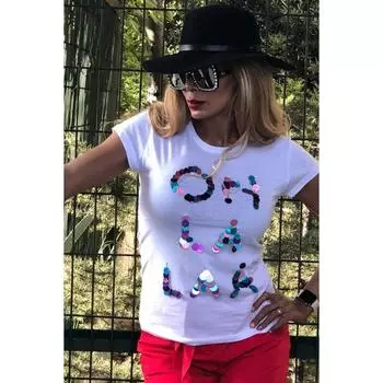 Красочная белая футболка с пайетками Oh La Laa