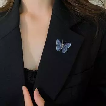 Красочная брошь-бабочка, булавка, блестящие стразы, инкрустация, элегантная брошь, женская мода, значок из сплава, сумка, свитер, костюм, шаль, украшение, одежда синий