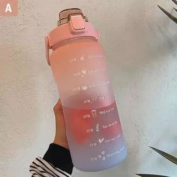 Красочная бутылка для воды с соломой, 2000 мл, милый портативный чайник для бутылок с весами розовый