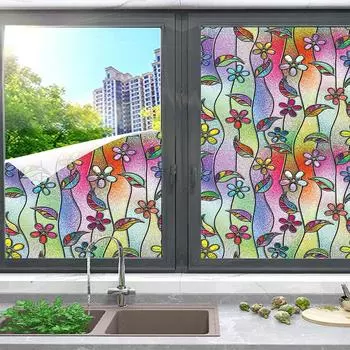 Красочная цветочная оконная пленка Конфиденциальность Статическая липкая неклейкая пленка Витражная виниловая пленка Солнцезащитная наклейка на окно Украшение 45*100cm