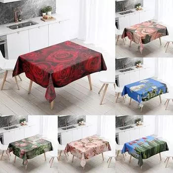 Красочная цветочная скатерть Роза Тюльпан с защитой от пятен Водонепроницаемая прямоугольная кухонная обеденный стол Домашний декор 40x70cm