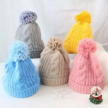 Красочная детская шапка с помпоном, осенне-зимняя детская шапка-бини для девочек и мальчиков, вязаная крючком толстая теплая однотонная шапка для малышей чёрный