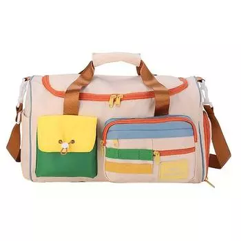Красочная дорожная сумка в стиле ретро, вместительная спортивная сумка с плечевым ремнем, спортивная ручная кладь для спортзала, повседневный чемодан для выходного дня с множеством карманов для женщин бежевый