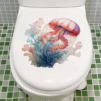 Красочная глубоководная медуза, наклейка на унитаз, ванная комната, резервуар для туалетной воды, украшение, водонепроницаемая самоклеящаяся наклейка 30x30cm разноцветный