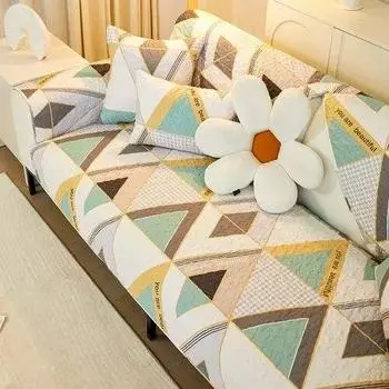 Красочная хлопковая полосатая подушка для дивана с поясом, удобное нескользящее полотенце для дивана, универсальное мягкое полотенце, украшение для гостиной 70x70cm 1pcs