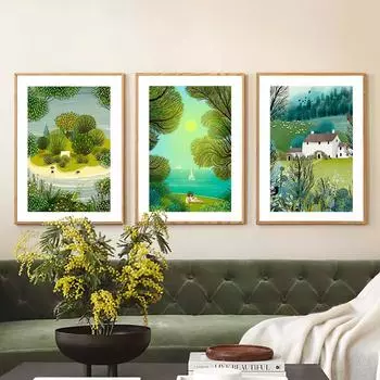 Красочная иллюстрация, лесная девушка, дом, настенные художественные постеры, принты, скандинавская картина на холсте, абстрактные картины для декора гостиной 21cm30cm NoFrame