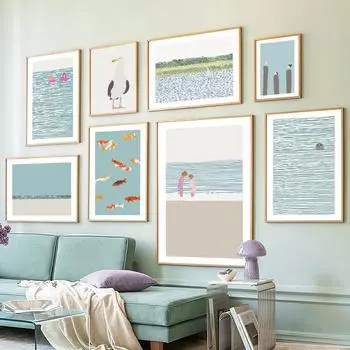 Красочная иллюстрация, тюлень для девочек, Золотая рыбка, чайка, настенные художественные постеры, принты, скандинавская картина на холсте, мультяшные фотографии, декор для детской комнаты 21cm30cm NoFrame