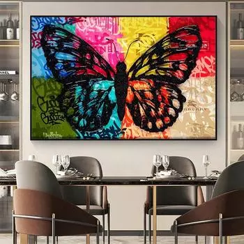 Красочная картина маслом бабочки, настенные художественные постеры и принты, абстрактные фрески в стиле поп-арт, украшение для гостиной 21cm30cm NoFrame