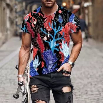 Красочная коллекция растений и животных. Мужская футболка с узором. Мужская летняя модная футболка с 3D-принтом и круглым вырезом. Лидер продаж. Уличная одежда. S