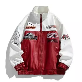 Красочная кожаная куртка Мужская кожаная куртка Мужское пальто Весна и Осень Универсальный мотоциклетный костюм XXXL белый