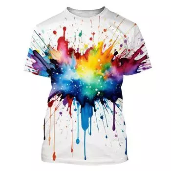 Красочная крапчатая футболка с 3D принтом Звездное небо Футболка в стиле Харадзюку Унисекс Модная повседневная большая футболка XS
