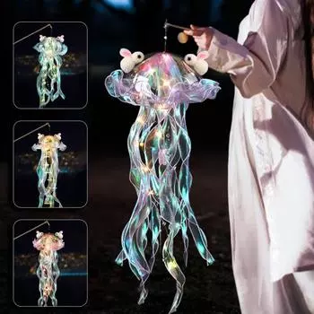 Красочная лампа в виде медузы, портативный фонарь в виде медузы с ручкой, светодиодный ночник для комнаты, садового крыльца синий