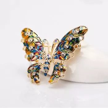 Красочная металлическая брошь со стразами в виде бабочки, брошь на лацкане, ювелирное изделие, женский подарок