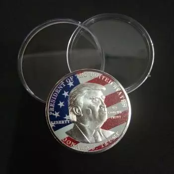 Красочная металлическая памятная монета Трампа, эмалированная монета президента Трампа с прозрачной коробкой для хранения разноцветный