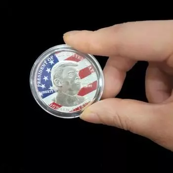 Красочная металлическая памятная монета Трампа, эмалированная монета президента Трампа с прозрачной коробкой для хранения