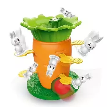 Красочная Морковная Башня Баланса Игрушка Веселая Семейная Интерактивная Настольная Игра для Малышей, Пластиковая Морковь Кролик Штабелируемая Башня с Зеленым Основанием Radish Balance Tower