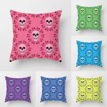 Красочная наволочка с черепом и цветком, квадратная наволочка с декоративным принтом, автомобильный диван, модная наволочка 45*45 см, украшение для дома 40x40cm