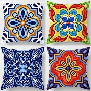 Красочная наволочка с национальным цветочным антикварным фарфоровым принтом, удобный чехол для дивана, автомобильного сиденья, богемный хиппи, домашний декор 40x40cm