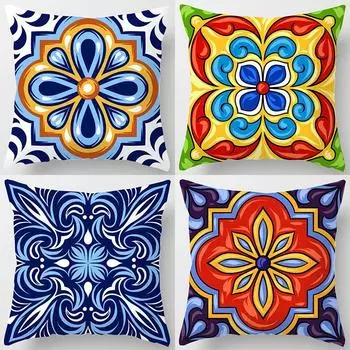Красочная наволочка с национальным цветочным антикварным фарфоровым принтом, удобный чехол для дивана, автомобильного сиденья, богемный хиппи, домашний декор 40x40cm