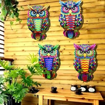 Красочная ночная сова, украшение для комнаты, металлический офис, гостиная, дом, ванная комната, крытый и открытый настенный художественный утюг A