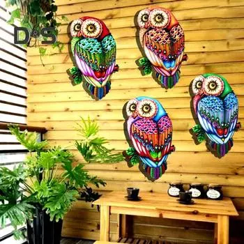 Красочная Ночная Сова Украшение Стены Домашний Офис Гостиная Ванная Комната Открытый Металлическая Стена Искусство Железный Висит Птица Орнамент Подвеска B