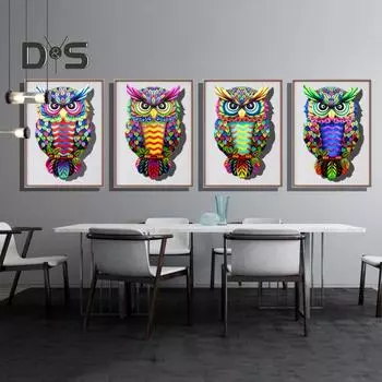 Красочная Ночная Сова Украшение Стены Домашний Офис Гостиная Ванная Комната Открытый Металлическая Стена Искусство Железный Висит Птица Орнамент Подвеска A