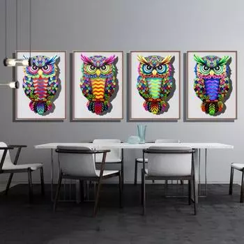 Красочная Ночная Сова Украшение Стены Домашний Офис Гостиная Ванная Комната Открытый Металлическая Стена Искусство Железный Висит Птица Орнамент Подвеска A
