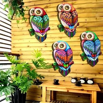 Красочная Ночная Сова Украшение Стены Домашний Офис Гостиная Ванная Комната Открытый Металлическая Стена Искусство Железный Висит Птица Орнамент Подвеска C