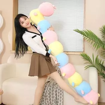 Красочная плюшевая игрушка-подушка в виде гусеницы, симпатичные мальчик и девочка, спящие на кукольной кровати 80Cm