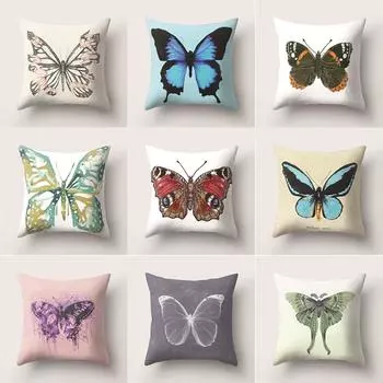 Красочная полиэфирная подушка с принтом бабочки, наволочка для дома, гостиной, украшения дивана, декоративная подушка, наволочка 45x45 см 40X40CM