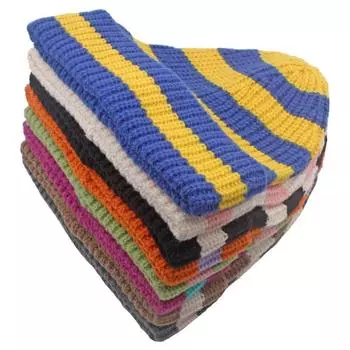 Красочная полосатая вязаная шерстяная шапка, женская осенне-зимняя теплая пуловерная кепка, шапочки с черепами, кепка с рукавами серый