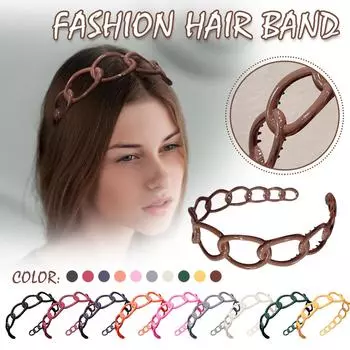 Красочная повязка для волос с цепочкой для девочек, высокая и широкая заколка для волос One Size бежевый