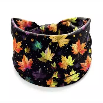 Красочная повязка на голову с принтом кленовых листьев, завязанная узлом, из мягкой полиэстерово-хлопковой смеси высокой эластичности, широкая, аксессуар для волос Size fits all