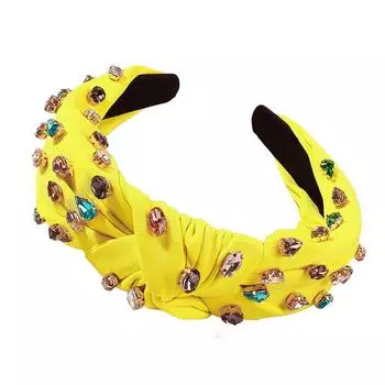 Красочная повязка на голову со стразами, тюрбан с узлом посередине, повязка для волос для женщин, девочек, ручной работы, повседневная повязка на голову, новые модные аксессуары для волос