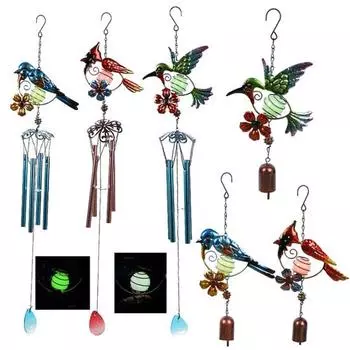 Красочная птица, цветок, колокольчик с алюминиевыми трубками/колокольчиком, светящийся в темноте шаровой крючок, сад, патио, на открытом воздухе B синий