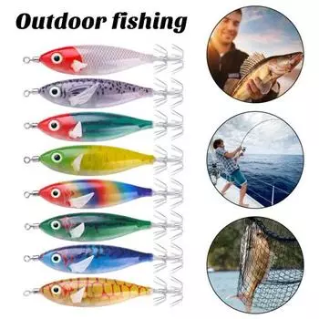 Красочная рыболовная приманка 8 см/6 г с крючком в виде кальмара, светящаяся в темноте, реалистичная светящаяся искусственная приманка для креветок, снасти для рыбалки на открытом воздухе A