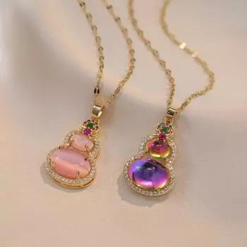 Красочная счастливая сумка с цирконом, подвесное ожерелье из нержавеющей стали, подарок для женщин розовый