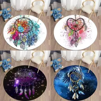 Красочная сетка для ловли снов с принтом, круглый ковер для дома, гостиной, дивана, спальни, украшение для пола, ковер 40cm