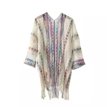 Красочная шаль в этническом стиле, шаль с волнообразной полоской, солнцезащитные шарфы, вязаная шаль для женщин, весна-осень белый