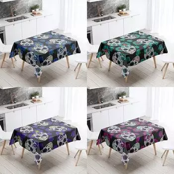 Красочная скатерть с черепом и цветком, домашний декор, устойчивая к пятнам водонепроницаемая скатерть для украшения стола, прямоугольная кухонная столешница для камина 40x70cm