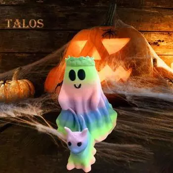 Красочная статуя собаки-призрака, гуляющая на Хэллоуин, жуткая радужная фигурка щенка-призрака, скульптура из смолы, украшение для рабочего стола в помещении и на открытом воздухе, орнамент разноцветный