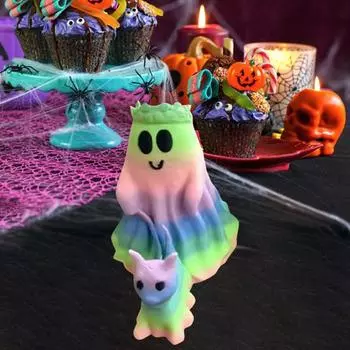 Красочная статуя собаки-призрака, жуткая радужный призрак на Хэллоуин, фигурка щенка из смолы