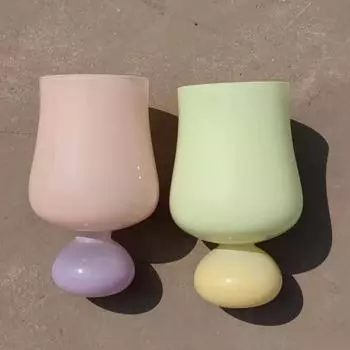 Красочная стеклянная кружка с цветком тюльпана, стеклянная кружка в стиле ретро, чашка для воды на высоких ножках, чашка из боросиликатного стекла, милое девичье сердце, бокал для вина и молока 401-500ml